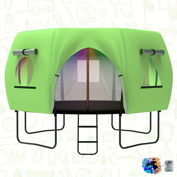 Jumpfly 12FT Trampoline Tent for Kids(Tent Only),Fit for 8 Curved Poles Round Trampoline, Trampolien Shade Cover, Trampolien Accessories,Anti-Tear, Green
