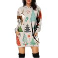 thumbnail image 1 of Vestido corto de sudadera con capucha y bolsillos con estampado navideño para mujer informal a la moda Pompotops  hdfakjf916, 1 of 1