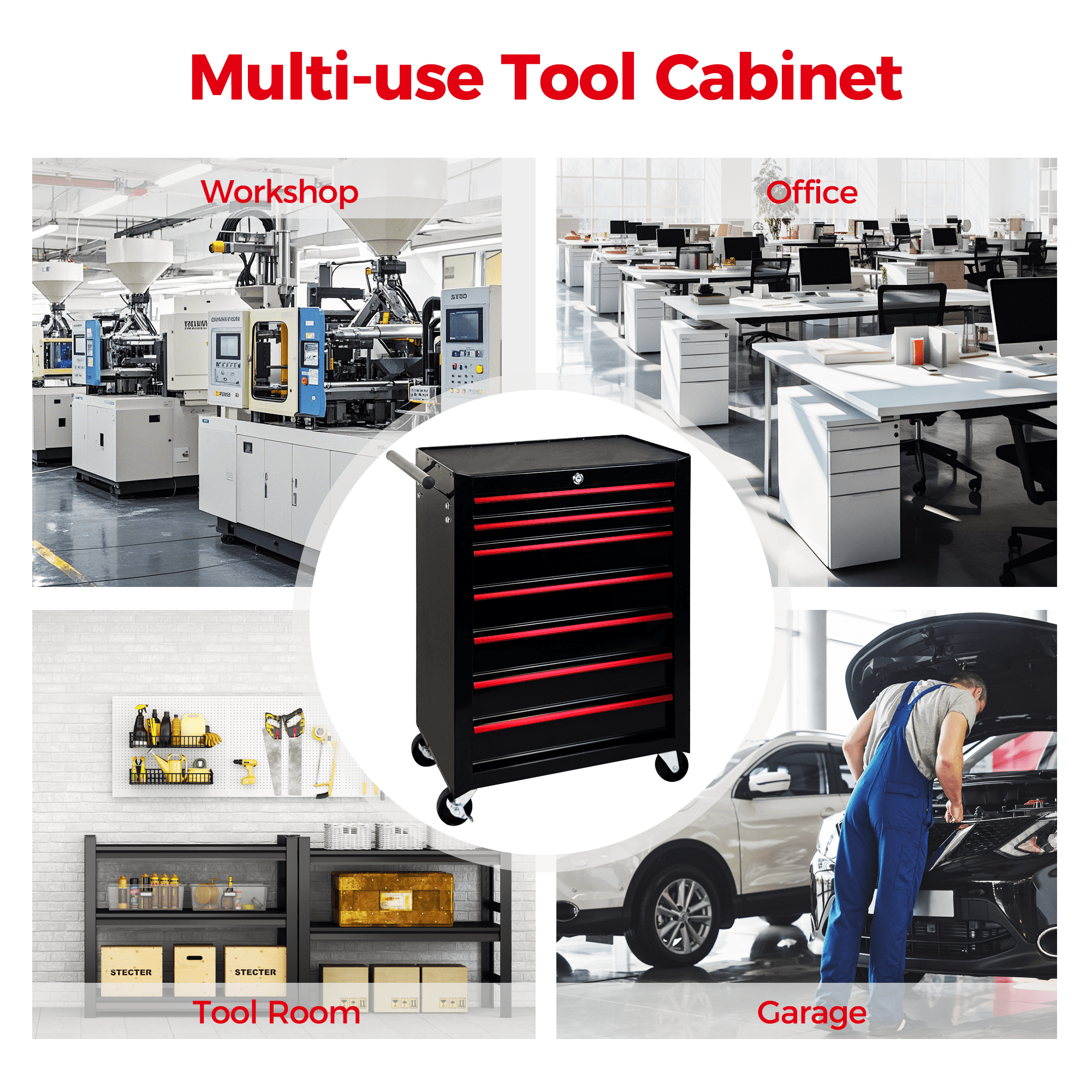 Rolling 20-Inch Metal Tool Chest with 7 Drawers and Ball Bearing Slides, Steel Tool Cabinet for Garage and Workshop, Black