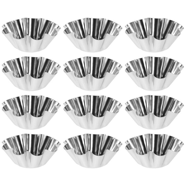 12 moldes de acero inoxidable delicados y útiles para tartas, reutilizables, para cupcakes, muffins y cocina (plateados)
