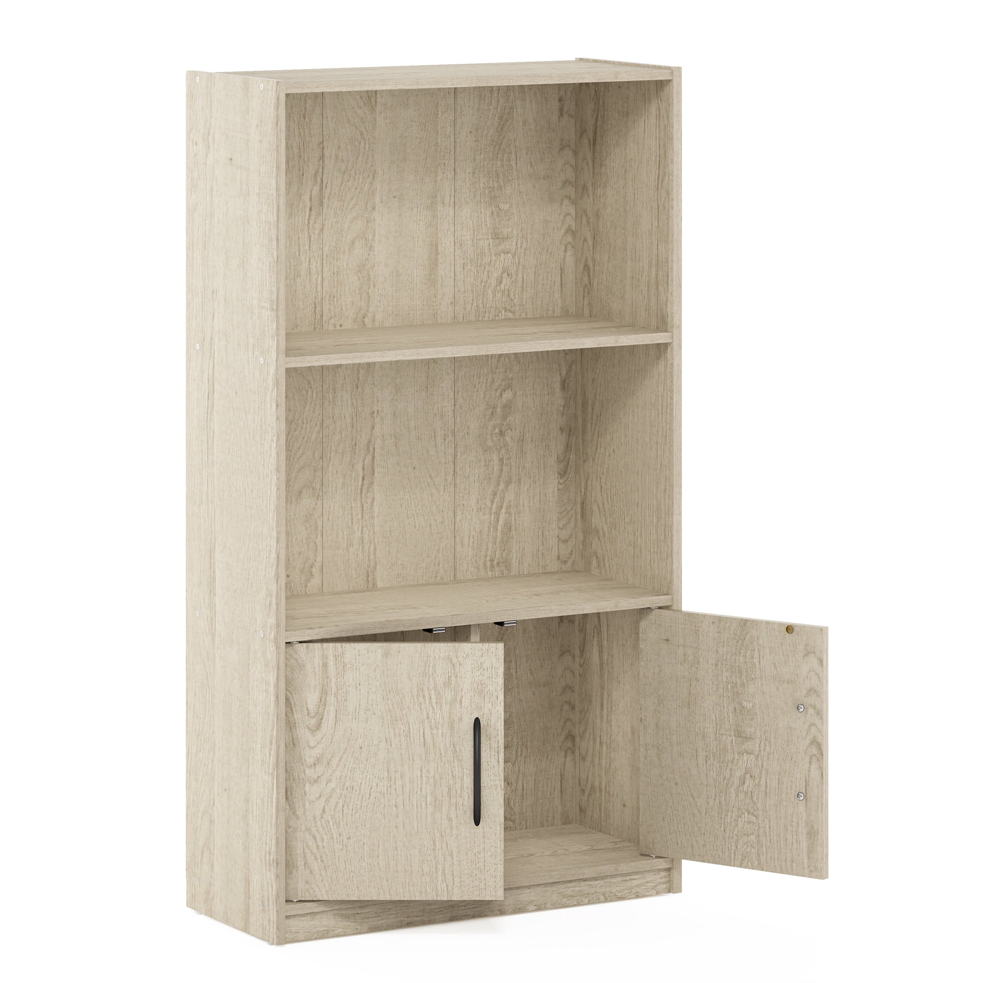 Furinno Gruen 3-Tier Bookcase with 2 Doors Storage Cabinet in Metropolitan Pine