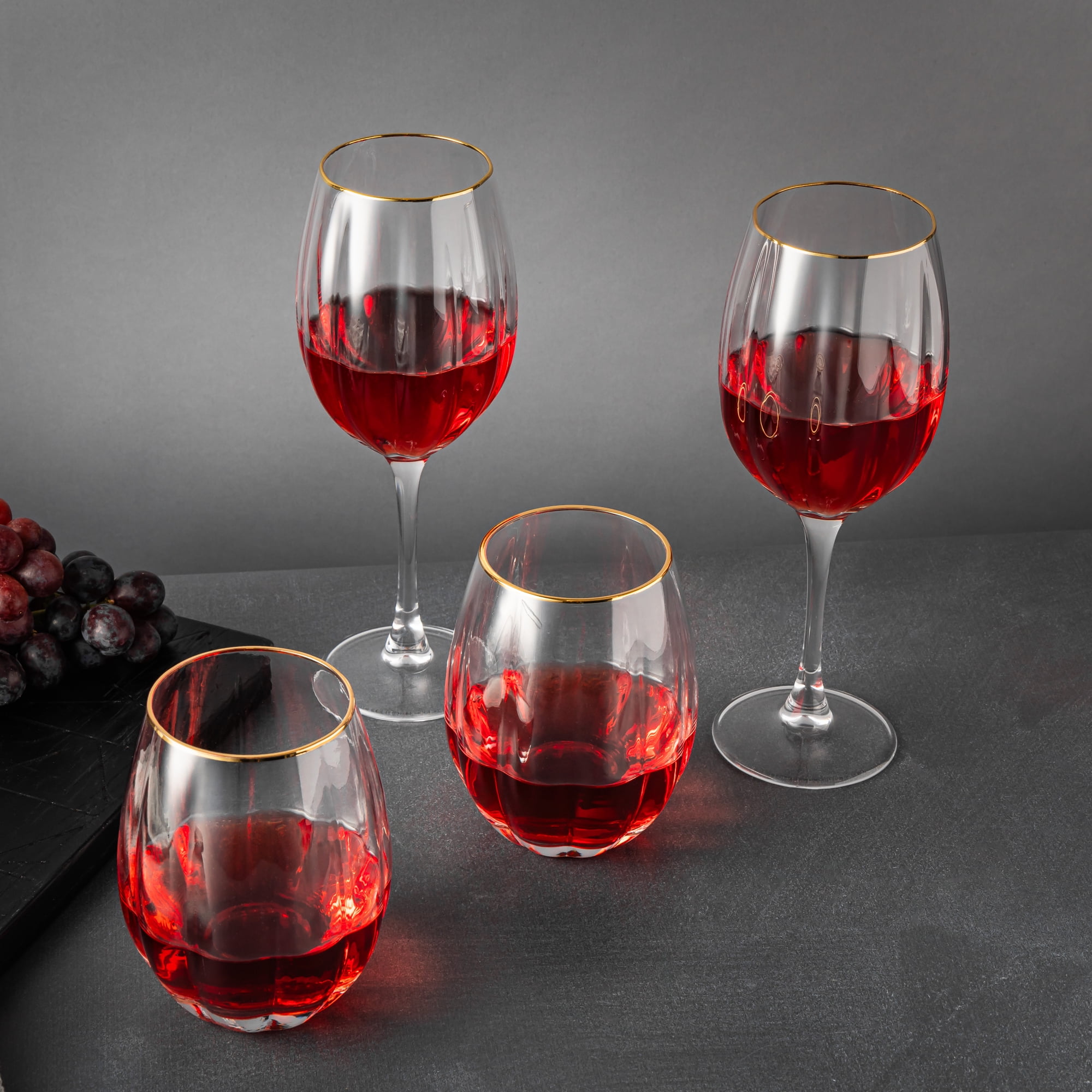 Thyme & Table 16 fl oz & 18 fl oz Scalloped Wine Glasses with Gold Rim, Set of 4