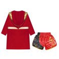 thumbnail image 4 of Eandarui Kids Boys Boxing Outfit Metallic Satin Hooded Sports Muay Thai Robe Grown Cloak with Belt A3 8, 4 of 5