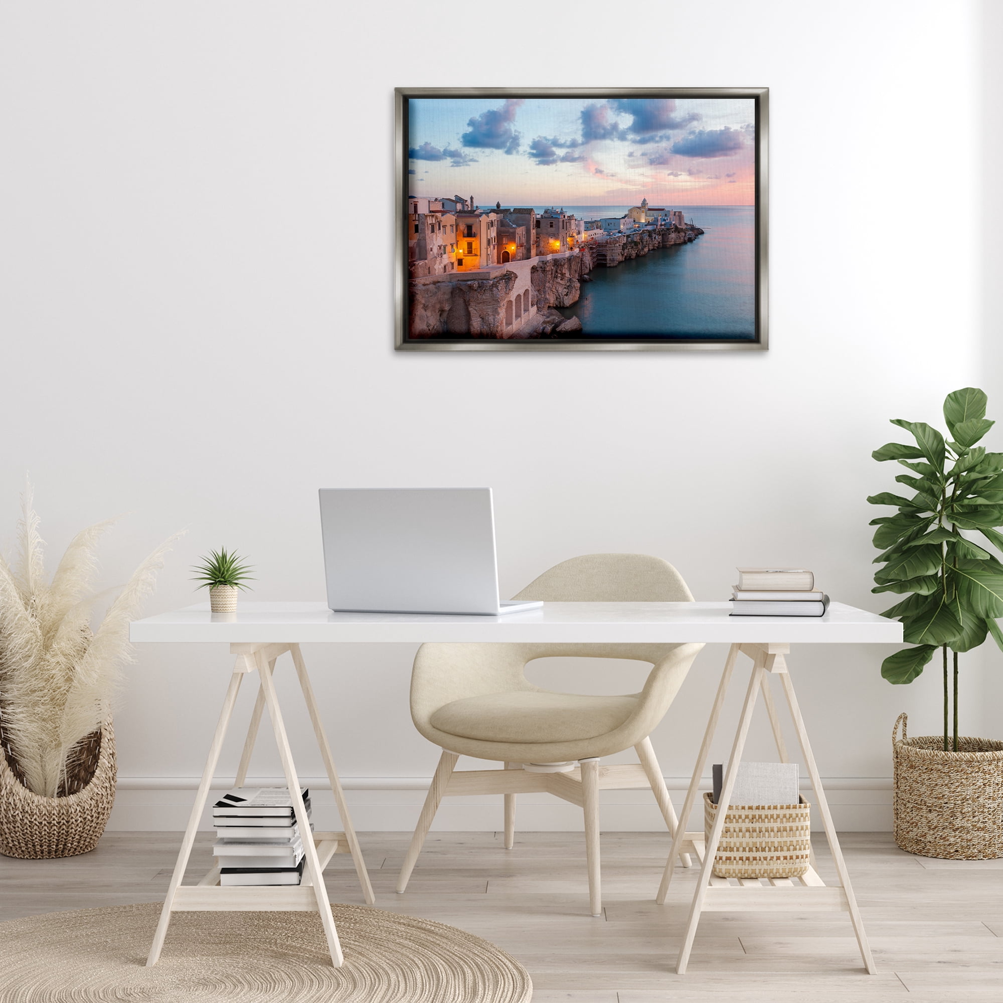 Stupell Industries Coastal City Architecture Cities & Countries Photography Gray Floater Framed Canvas Art Print Wall Art, 31 x 21