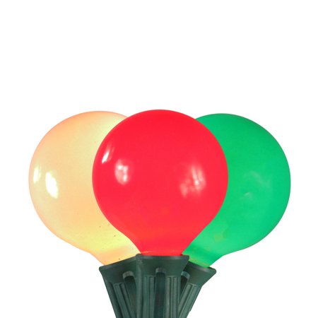Set Of 15 Red White And Green Satin G50 Globe Christmas Lights