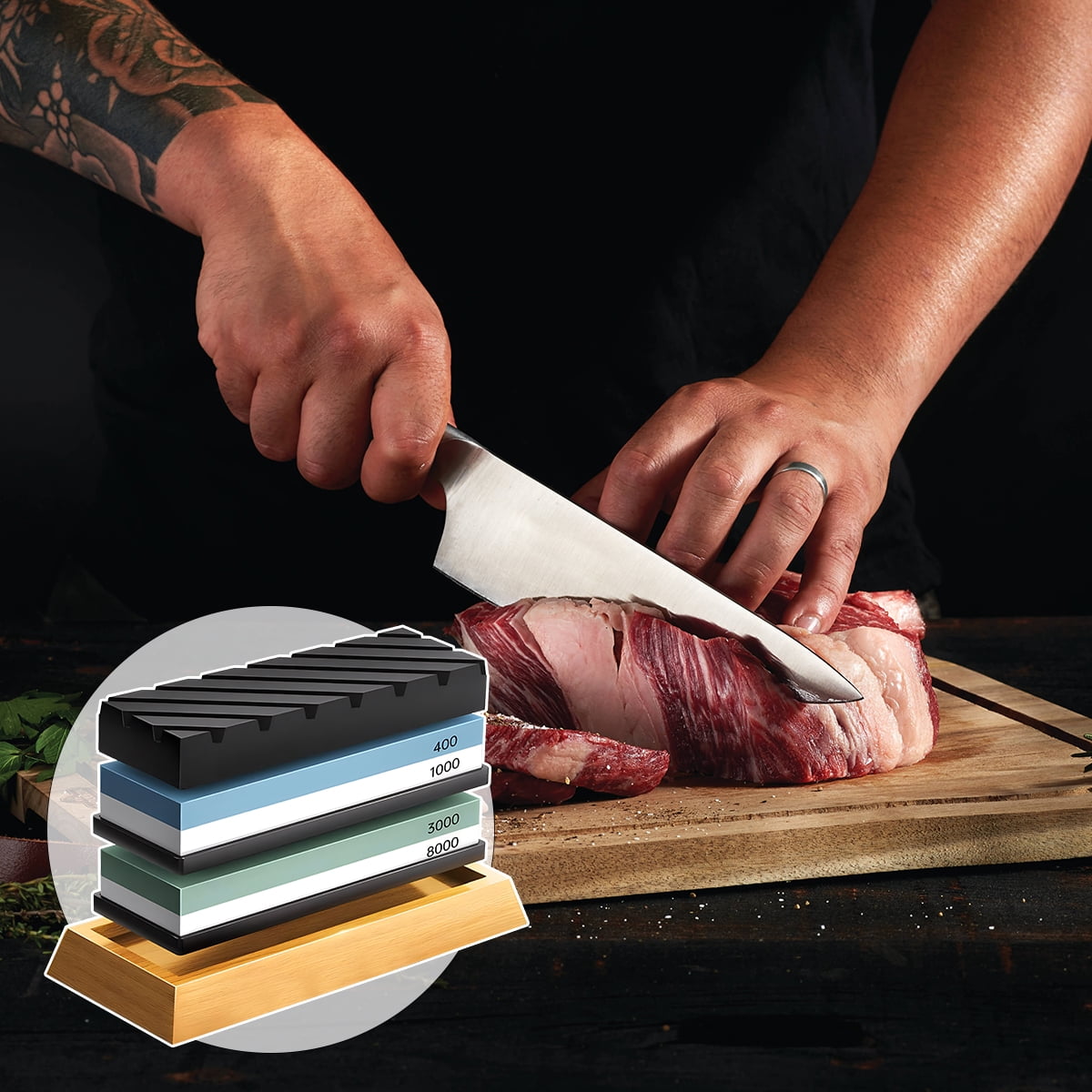 Kabuer Dual Whetstone Knife Sharpening Stone Set, 4-Side Multi-Grit