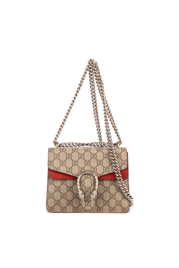 Pre-Owned Gucci Beige/Red Mini Dionysus Mini Shoulder Bag Coated Canvas/Suede Leather