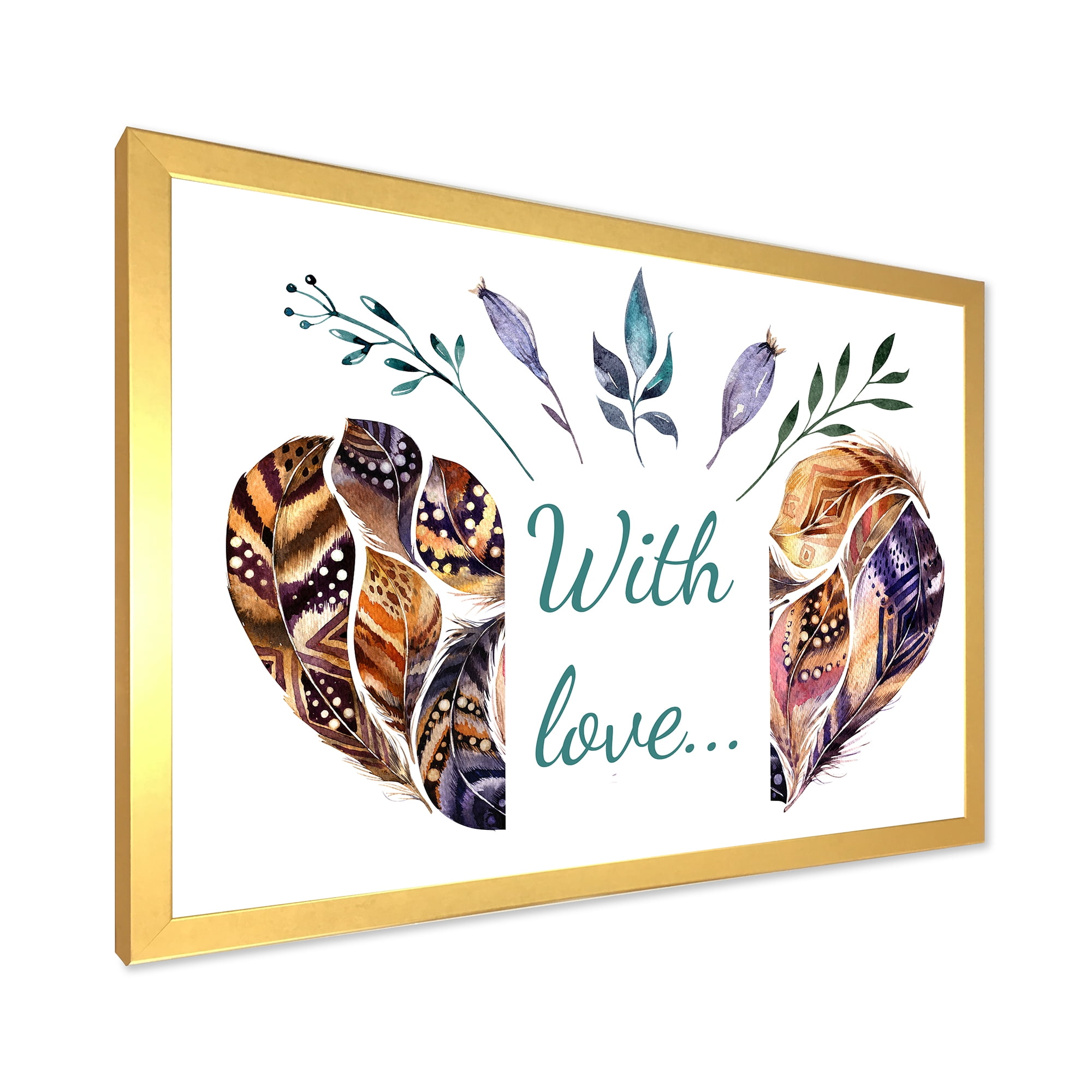 Designart 'Hearted Shaped Feathers With Love' Traditional Framed Art Print