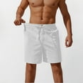thumbnail image 7 of Men's Cotton Linen Shorts Elastic Waist Straight Leg Drawstring Sports Summer Trendy Pants Knee Length Shorts White 3XL, 7 of 7