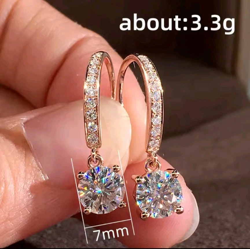 14K Yellow Gold Plated 2Ct Round Cut Lab Created Diamond Drop/Dangle Hook Earrings