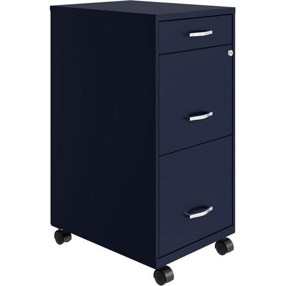 3 Drawer Metal Mobile File Cabinet with Lock, Letter Size, Navy Blue, Partially Assembled