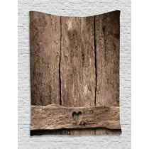 Primitive Country Decor Tapestry Love Themed Romantic Cute Heart Shape On Rustic Rough Wooden Slats Image Wall Hanging For Bedroom Living Room Dorm