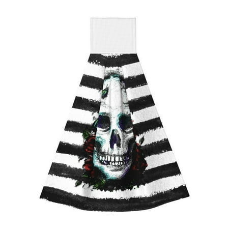 

Horeoi Watercolor Skull Print Coral Fleece Microfiber Hanging Hand Towel Absorbent Hand Towel Quick Dry Thicken Cleaning Cloths Wipes Rags for Kitchen & Bathroom