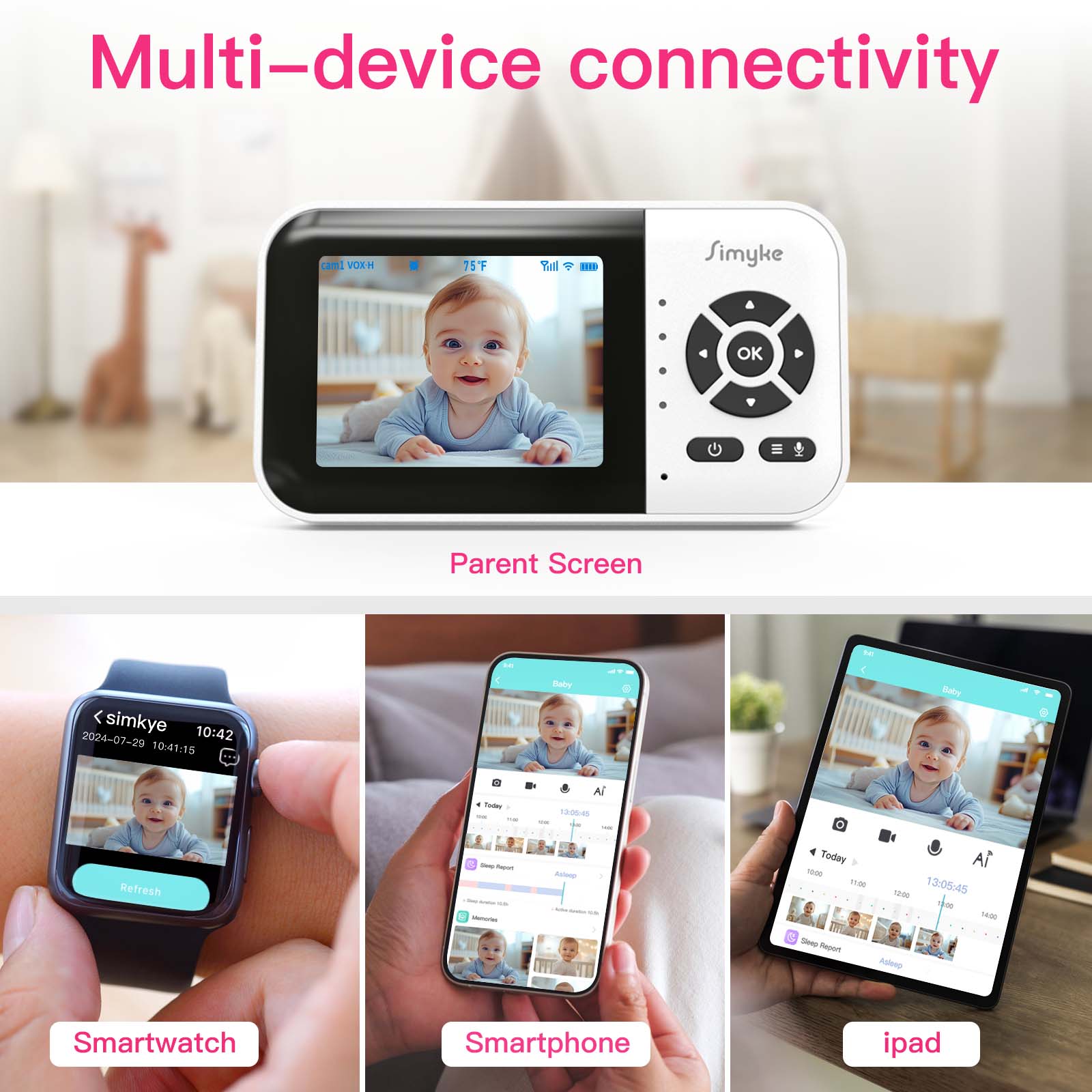 Simyke Smart Video Baby Monitor with Cry Detection photo 4