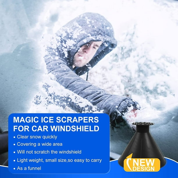 Grattoir à glace, lot de 4 grattoirs à glace magiques pour pare-brise de  voiture, grattoir à neige en forme de cône avec entonnoir, outil de pelle à  grattoir à neige magique pour