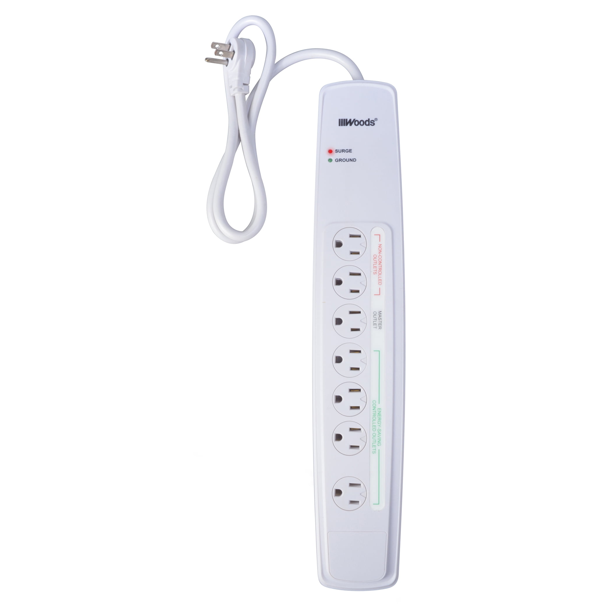 Woods Energy Saving Surge Protector Power Strip with 6ft Cord, 7