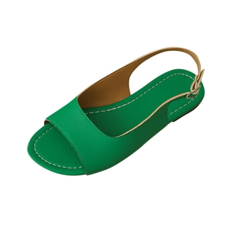 

YanHoo Summer Flat Sandals for Women Peep Toe Elastic Ankle Strap Sandal Casual Fashion Comfortable Shoes