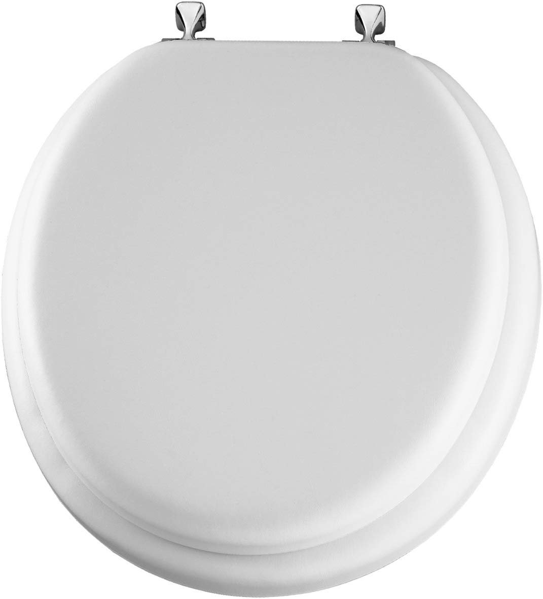MAYFAIR Soft Toilet Seat with Chrome Hinges, ROUND, Padded with Wood Core, White, 13CP — Standard Mounting Hardware, Drop-In Replacement