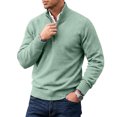 thumbnail image 4 of Mens Zip Sweater Stand Collar Solid Color Long Sleeve Knit Pullover Fall Winter Soft Ribbed Hem Casual Knit Jumper Tops Mint Green XL, 4 of 5