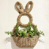 Bunny Basket Hanging Wall Pocket Spring Decor,2025 Easter Bunny Hanging Ornament,Woven Rabbit Statue Spring Wreath,Unlined Bunny Basket Makes Decorate for Flowers, Easter Eggs, Gifts