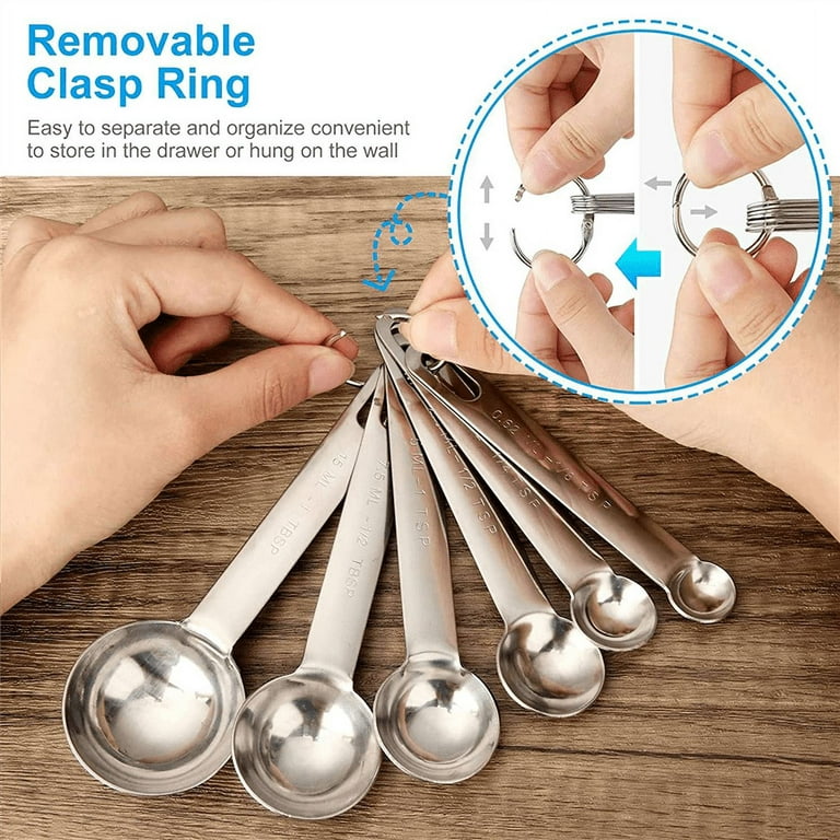 Stainless Steel Measuring Spoons Cups Set, Small Tablespoon, Teaspoons, Set  6 With Leveler, For Dry