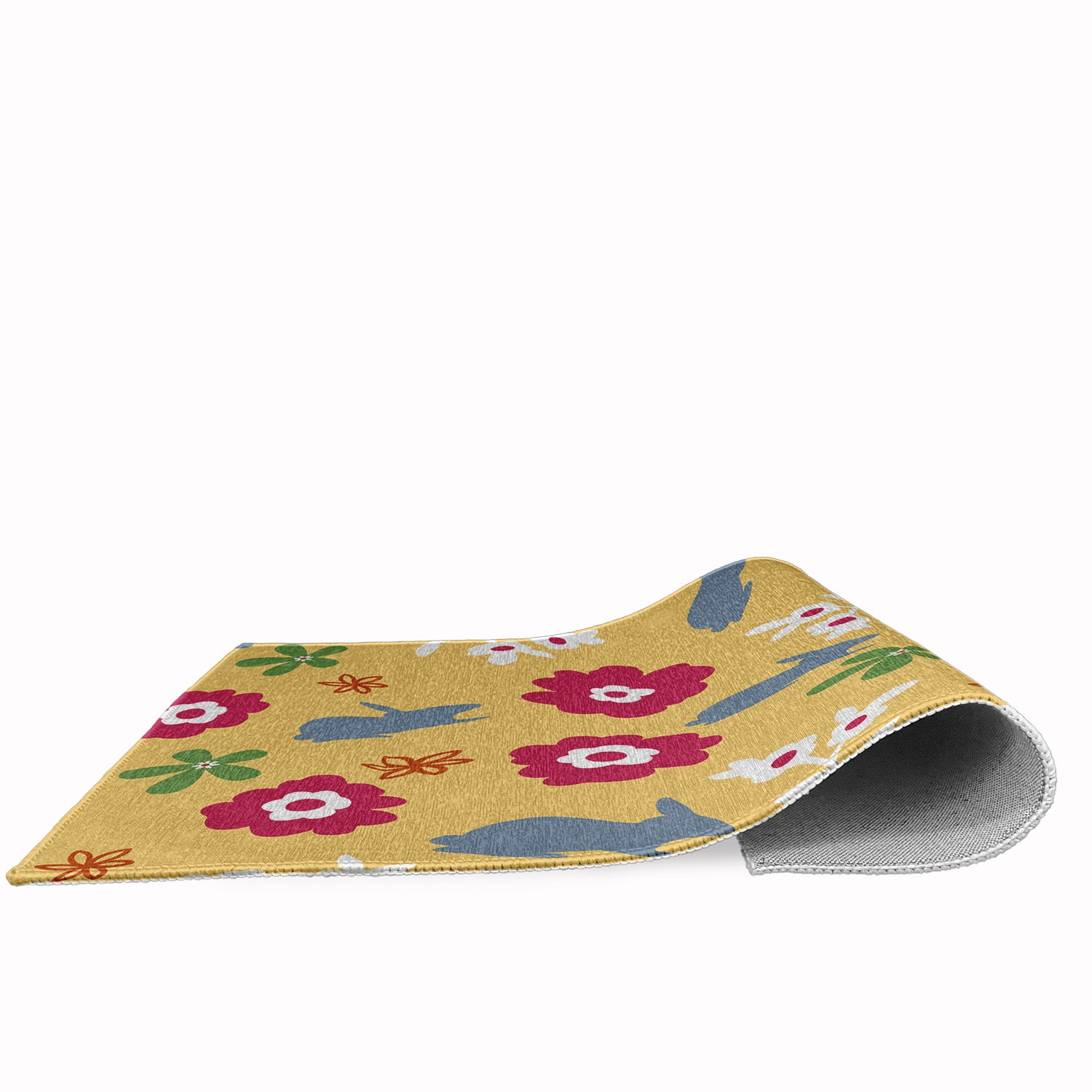 18" x 30" Simply Daisy Flowery Love with Bunnies Traditional Chenille Area Rug, Daffodil Yellow-Blue