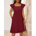 thumbnail image 4 of Merokeety Womens Summer Dresses Square Neck Bow Back Mini Dress With Pockets Wine m, 4 of 6