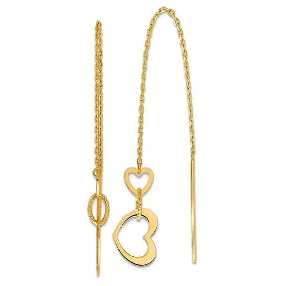14k Solid Yellow Gold Polished Love Hearts Dangle Threader Earrings 44.7x11.4mm Wide Dangle Earring for Women