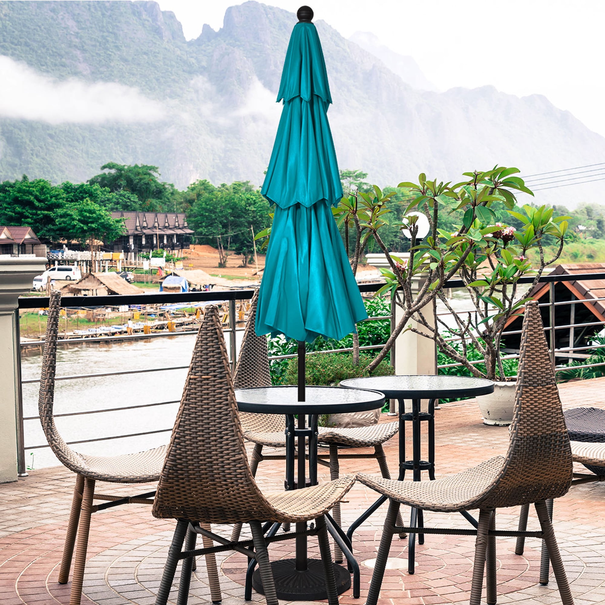 Gymax 10ft 3 Tier Patio Market Umbrella Aluminum Shade Shelter Double Vented Turquoise
