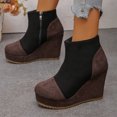 thumbnail image 2 of YOUYEDIAN Boots for Women Retro Wedge Heel Color Block Versatile Round Toe Comfy Warm Ankle Booties Casual Outdoor Walking Shoes, 2 of 5