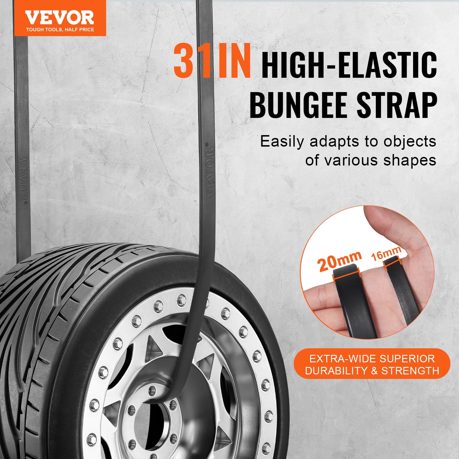 VEVOR 50 Piece Flat Bungee Cord, 19.8 mm Heavy Duty Bungee Straps with Steel S-Hooks, 31" Elastic Bungee Rope for Cargo, Tarps, Trucks and Tent, Black