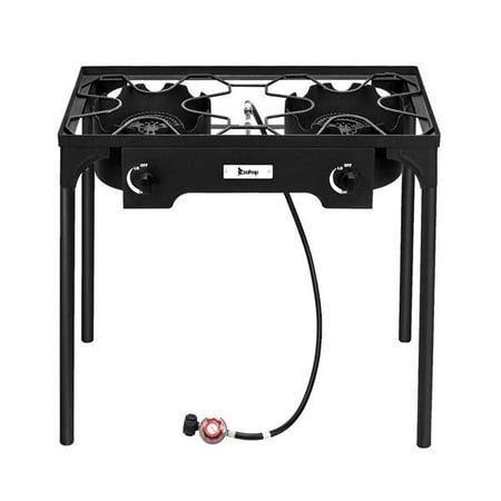 Outdoor Patio Wood Burners Outdoor Camp Stove High Pressure Propane Gas Cooker Portable Cast Iron Patio Cooking Burner (Double Burner 150000-BTU) ()
