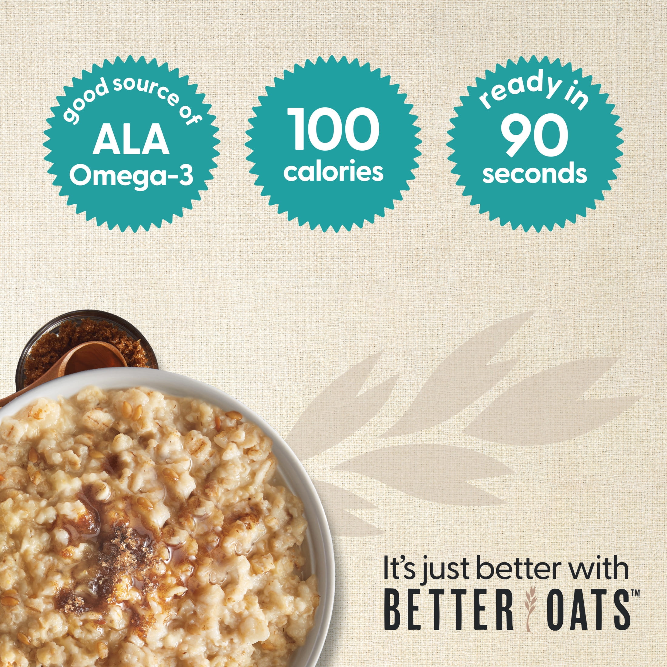 Better Oats 100 Calorie Cinnamon Roll Oatmeal with Flax Seeds, 10 Instant Oatmeal Packets, 9.8 oz Pack