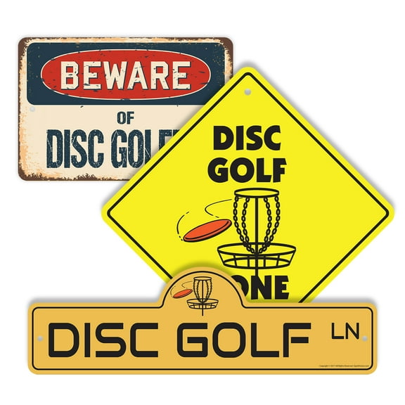 Disc Golf (3 Pack) Plastic Street Sign Crossing Sign Warning Sign Vintage Rustic Beware Warning Xing Sports Frisbee Outdoor Fun Course Target Basket Recreation Throw Game Park