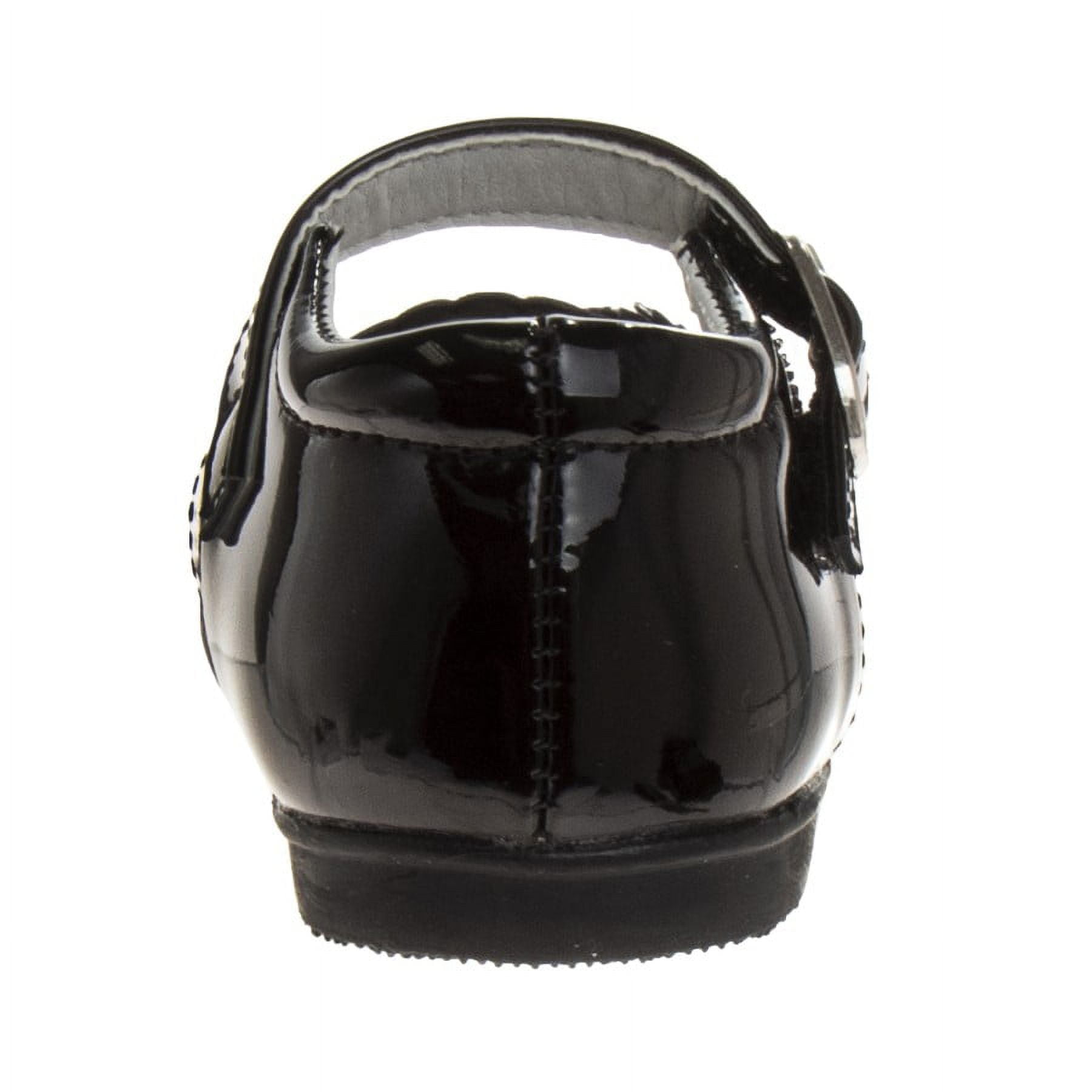 Josmo Toddler Girls Buckle Faux Leather Flat Heel Dress Shoes with Flower Detail - Black Patent, 8