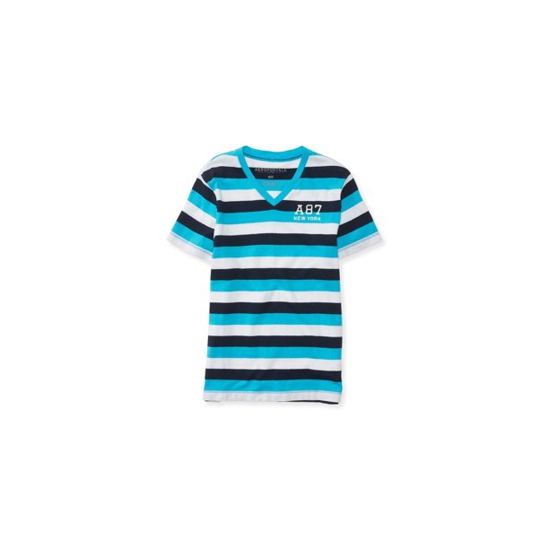 Aeropostale - Camiseta con adornos A87 a rayas para hombre, azul, pequeña Aeropostale Camiseta adornada