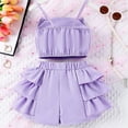thumbnail image 6 of Baby Girl First Birthday Outfit Solid Color Suspender Sleeveless Knot Bow Shirt Stretch Lace Shorts 2Pcs Cotton Little Girls Clothes 5 Years-6 Years, 6 of 6