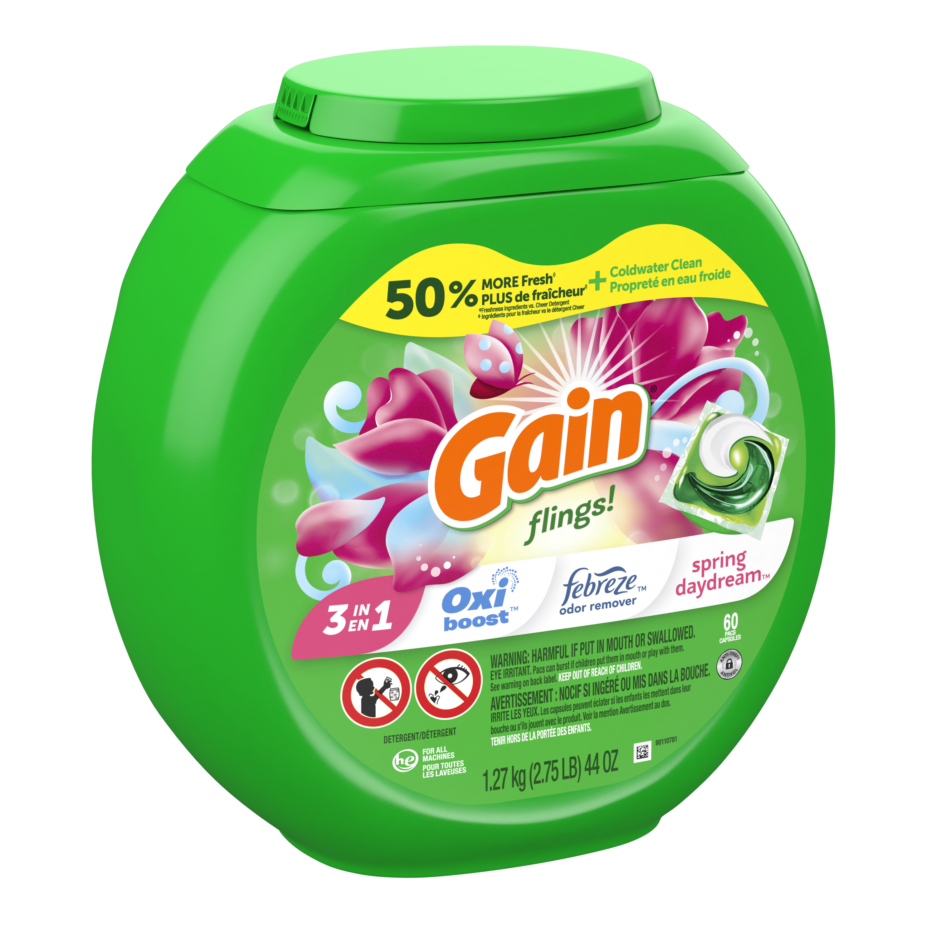 Gain Flings Laundry Detergent Soap Pacs, 112 Ct, Spring Daydream