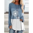 thumbnail image 4 of Sonducket Suéter suelto de manga larga para mujer, camiseta de manga larga con cuello redondo, sudadera informal con estampado para chica Prendas para la parte del cuerpo azul S Sonducket AP003825-07, 4 of 5