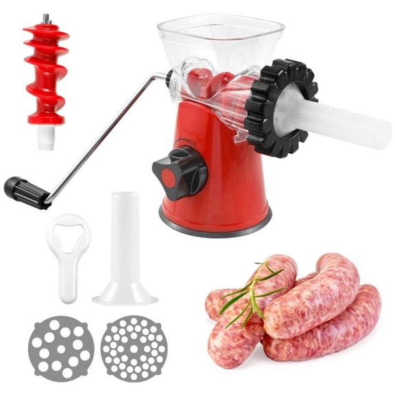 Qenwkxz Manual Meat Grinder with Hand Crank Food Grade Meat Grinder Sausage Maker Fast Cutting Meat Grinder Manual Mincer Multifunctional Machine Easy Cleaning for Ginger Garlic 7.09*4.21*3.74in Red