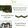 thumbnail image 2 of Nearly Natural 9ft Mixed Pine Christmas Garland w/ 50 Clear LED Lights Berries, 2 of 6