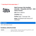 thumbnail image 2 of Right Passenger Side Headlight Assembly - Compatible with 2001 - 2002 Subaru Forester, 2 of 2