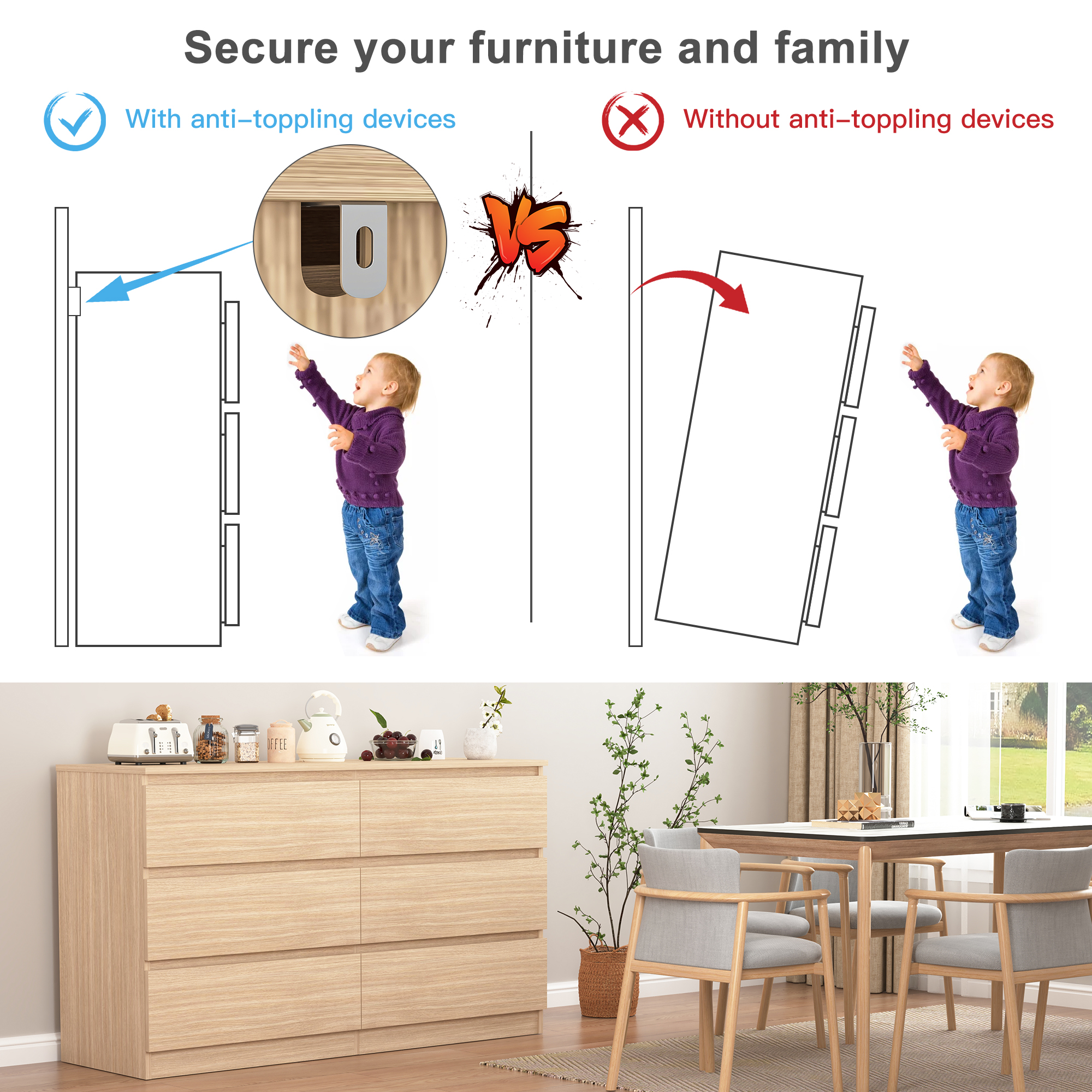 Demi Bonn 6 Drawer Double Dresser, Modern 6 Chest of Drawers with Deep Drawers, Wide Storage Organizer Cabinet for Living Room, Beige