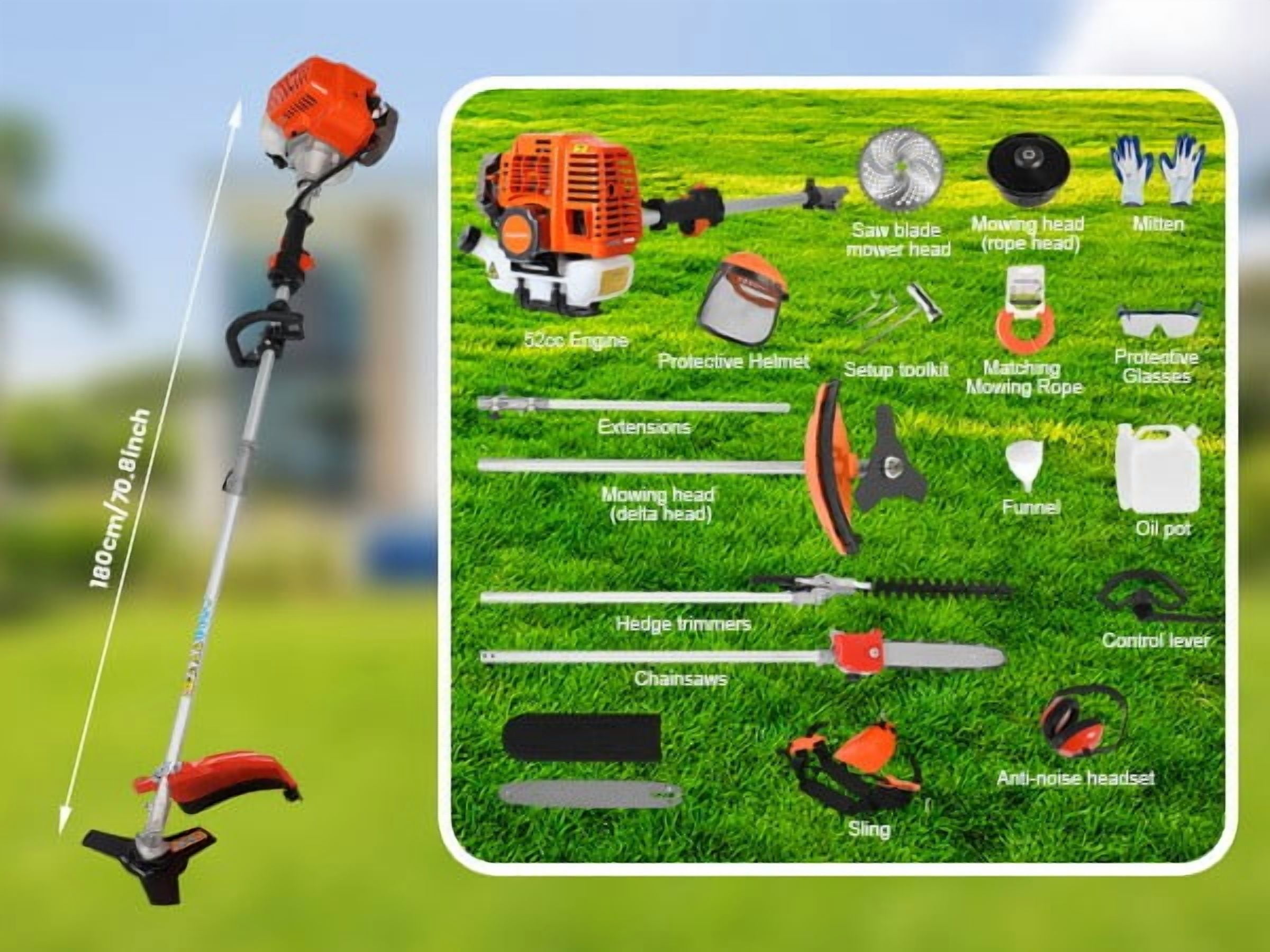 Gas Weed Eater, 52cc 2-Stroke 5 in 1 Multi-Functional Petrol Hedge Trimmer Chainsaw Brush Cutter Weed Wacker Weed Eater Gas Powered String Trimmer