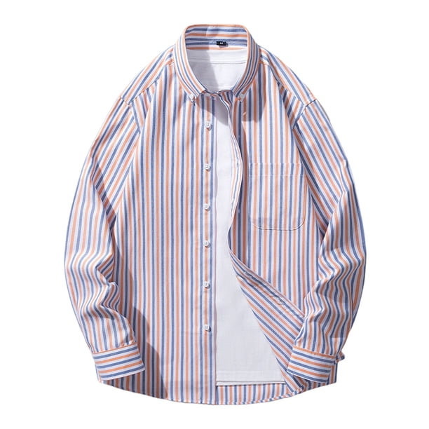 Camisas Para Hombre Manga Larga De AlgodóN Camisa informal con botones y bolsillo con solapa a cuadros a la moda de primavera y otoño para hombre (Orange, XXL)