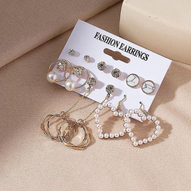 Conjunto de pendientes para mujer, aretes geométricos Retro coreanos, compatibles con pendientes de perlas de Metal pequeños de oro coreano, joyería de tendencia