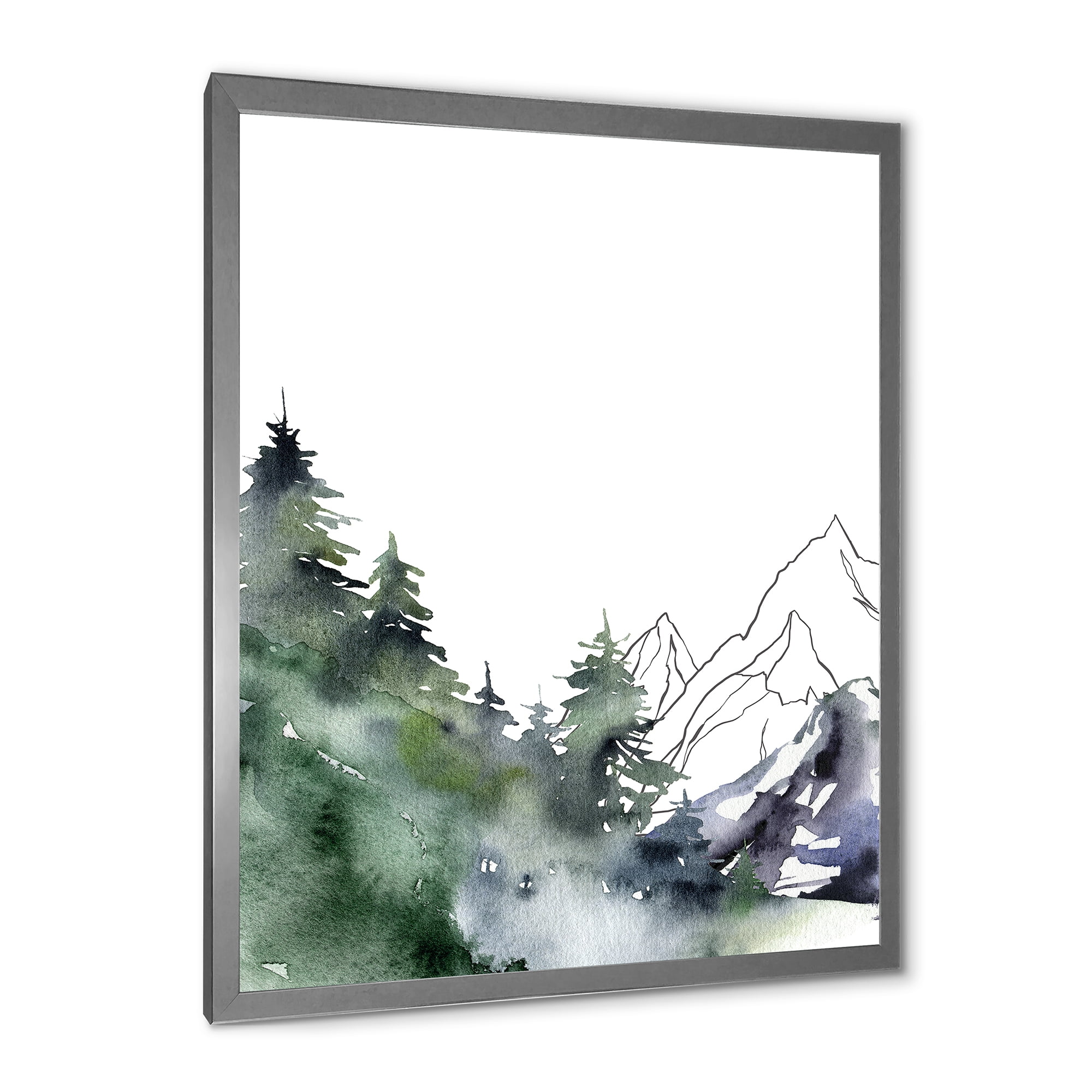 Designart 'Trees With Winter Dark Blue Mountain Landscape III' Modern Framed Art Print