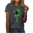 thumbnail image 3 of JURANMO St. Patricks Day Shirts for Women Casual Crew Neck Short Sleeved T Shirts Novelty Wine Glass Printed Fashion Tops Vacation Outfits Dark Gray XXL Today's Lightning Sales, 3 of 6