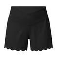thumbnail image 5 of Costeam Womens Maternity Ribbed Shorts V Cross Over Belly Support High Waist Scalloped Wave Hem Slim Fit Stretch Soft Breathable Knee Length Pregnancy Lounge Bottoms, 5 of 9