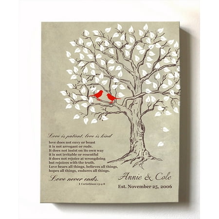 Unique Home Gifts & Accessories MuralMax Personalized Anniversary Family Tree Artwork - Love is Patient Love Is Kind Bible Verse - Unique Wedding & Housewarming Canvas Wall Decor Gifts - Color Beige # 1 Size 8 x 10 ()